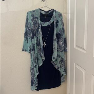 R&M Richards Mint and Navy Floral Cardigan NWT